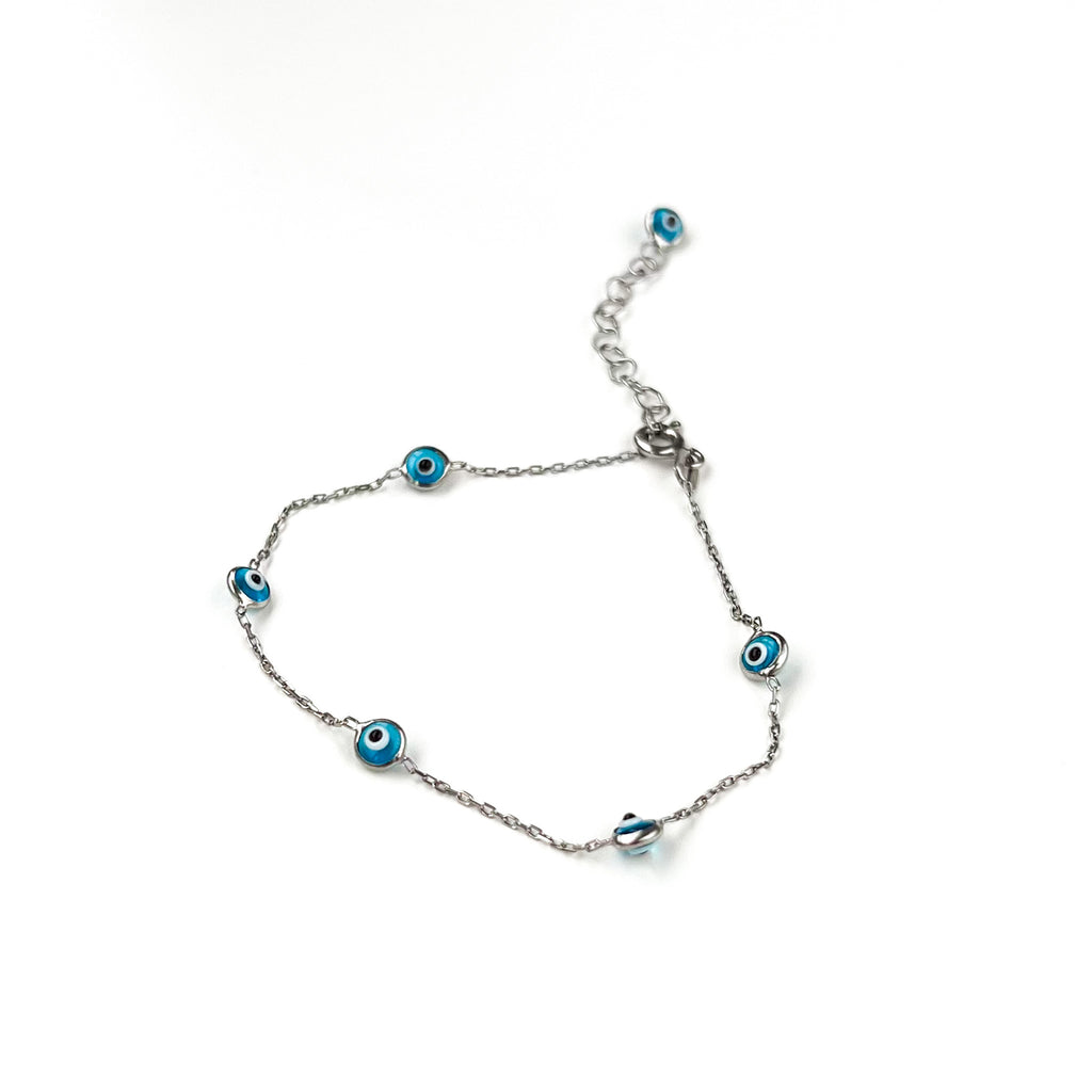 Pulsera Ojos Turcos de Plata - 21 cm