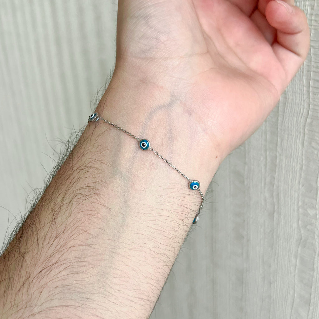 Pulsera Ojos Turcos de Plata - 21 cm