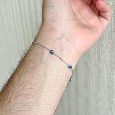 Pulsera Ojos Turcos de Plata - 21 cm